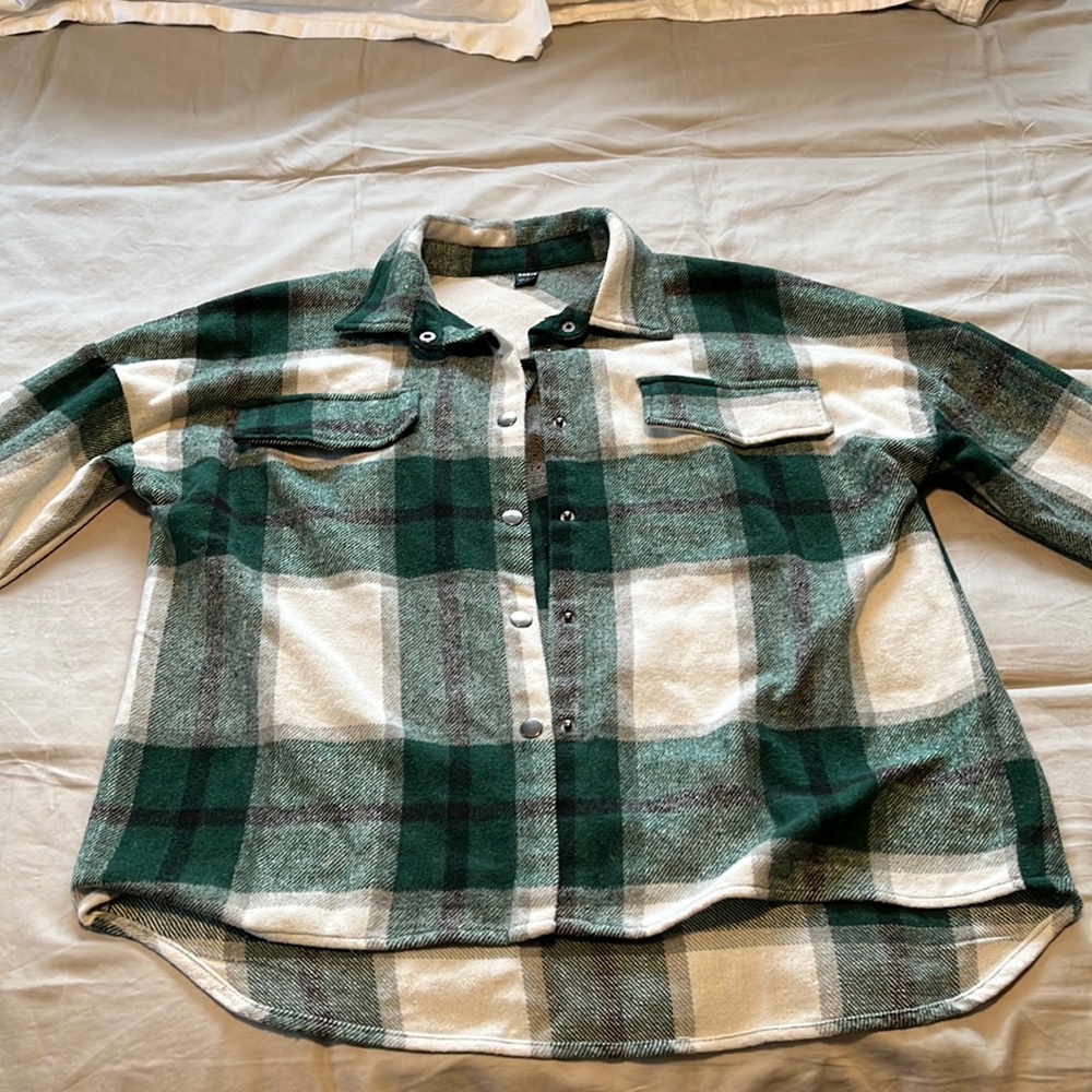 Shein green plaid shacket